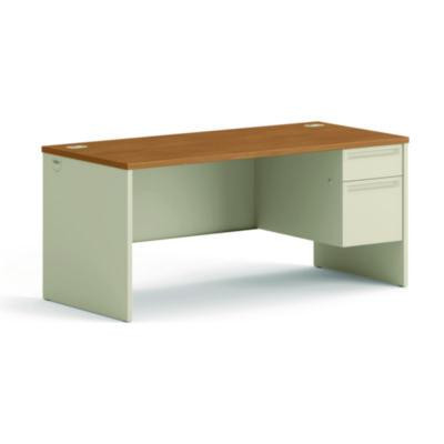 38000 Series Right Pedestal Desk, 66" X 30" X 29.5", Harvest/Putty