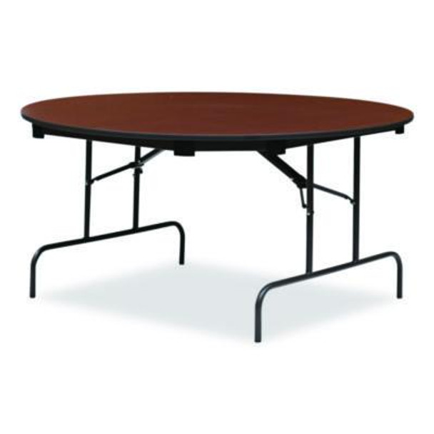 Officeworks Wood Folding Table, Round, 60" x 29", Mahogany Top, Gray Base