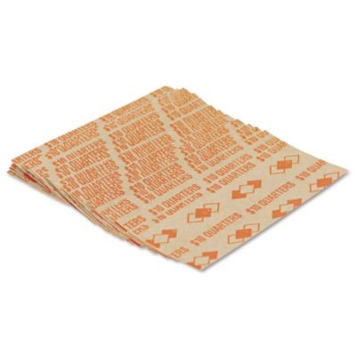 Tubular Coin Wrappers, Quarters, Orange/Kraft, 1,000/Pack