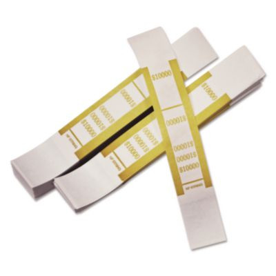 Dark Yellow Currency Strap, Self-Adhesive, Hundreds, $10,000 Strap, Mustard/White, 1,000/Pack
