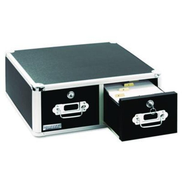 Vaultz Locking Two-Drawer Index Card Box, Holds 3,000 4 X 6 Cards, 17.5 X 14 X 6.5, Black