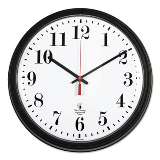 Black Quartz Contract Clock, 13.75" Overall Diameter, Black Case, 1 Aa (Sold Separately)