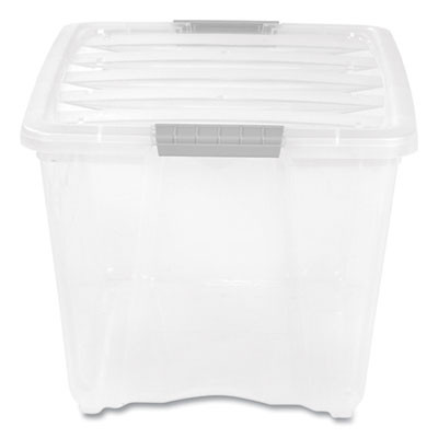 Stack And Pull Latching Flat Lid Storage Box, 13.5 Gal, 22" x 16.5" x 13.03", Clear