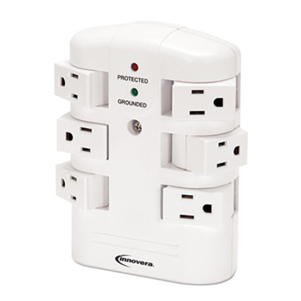 Wall Mount Surge Protector, 6 Ac Outlets, 2,160 J, White