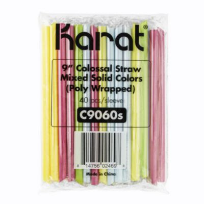 Boba Straws, 9", Plastic, Assorted Colors, 1,600/Carton