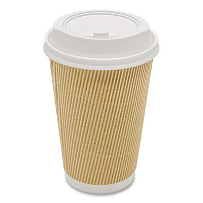 Ripple Hot Cups, 16 Oz, Paper, Kraft/White, 500/Carton