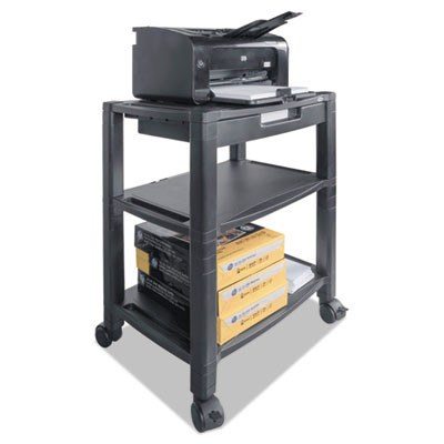 Height-Adjustable Deskside Printer Cart, Plastic, 3 Shelves, 1 Drawer, 60 Lb Capacity, 20" x 13.25" x 24.5", Black