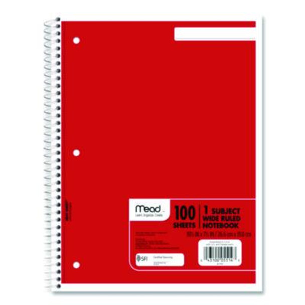 Spiral Notebook, 1-Subject, Wide/Legal Rule, Randomly Assorted Cover Color, (100) 10.5 x 7.5 Sheets