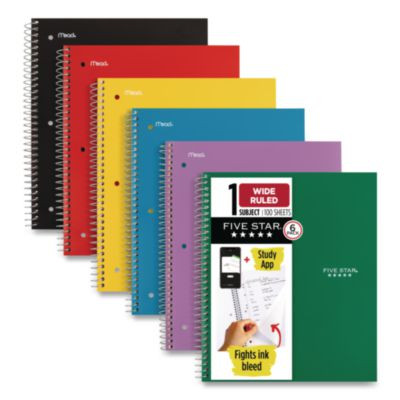 Wirebound Notebook, 1-Subject, Wide/Legal Rule, Assorted Cover Colors, (100) 10.5 x 8 Sheets, 6/Pack