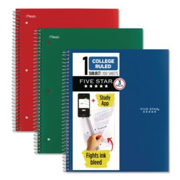 Wirebound Notebook, 1-Subject, Medium/College Rule, Assorted Cover Colors, (100) 11" x 8.5" Sheets, 3/Pack