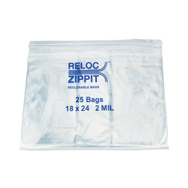 Zippit Resealable Bags, 2 Mil, 18 x 24, Clear, 25 Bags/Pack, 10 Packs/Carton