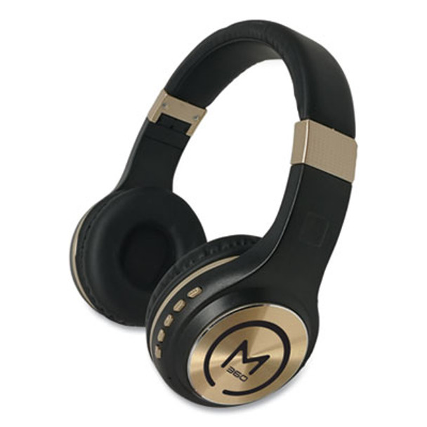 Serenity Stereo Wireless Headphones With Microphone, 3 Ft Cord, Black/Gold