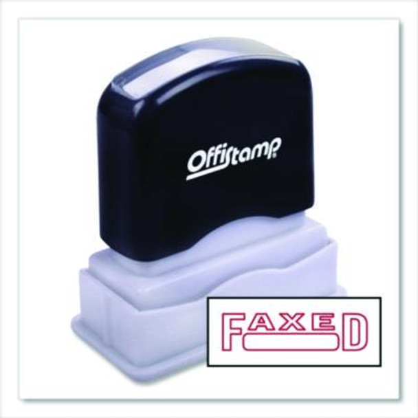 Pre-Inked Message Stamp With Blank Date Box, Faxed, 1.63" X 0.38", Red Ink