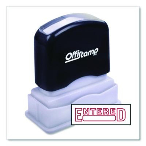 Pre-Inked Message Stamp With Blank Date Box, Entered, 1.63" X 0.38", Red Ink
