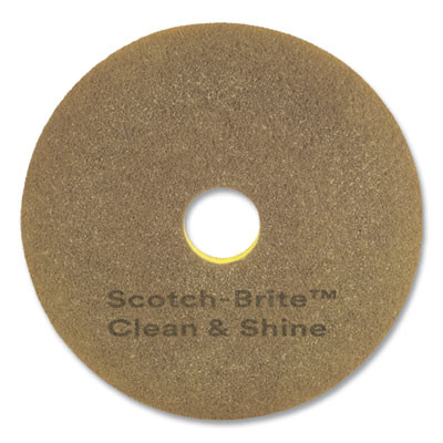 Clean And Shine Pad, 16" Diameter, Brown/Yellow, 5/Carton