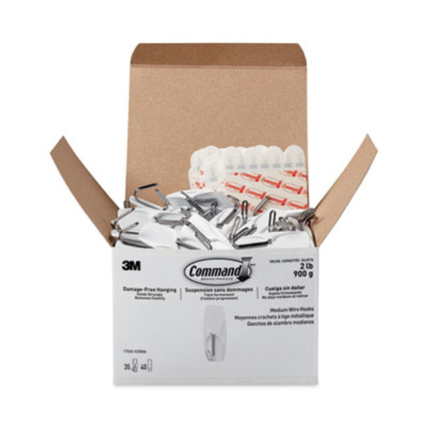General Purpose Hooks, Medium, Metal, White, 2 Lb Capacity, 35 Hooks And 40 Strips/Pack