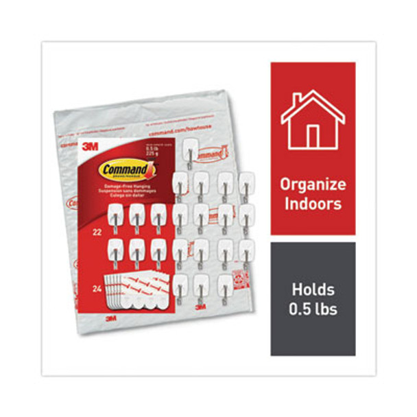 Small Wire Hooks, Small, Plastic/Metal, White, 0.5 Lb Capacity, 22 Hooks And 24 Strips/Pack