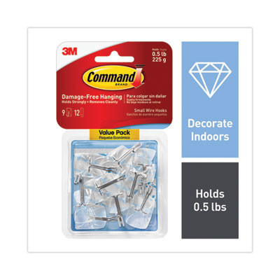 Small Clear Toggle-Wire Hooks, Metal Wire, Silver/Clear, Supports 0.5 Lb, 9/Pack