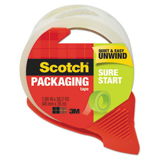 Sure Start Packaging Tape With Dispenser, 3" Core, 1.88" X 38.2 Yds, Clear