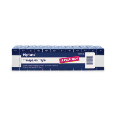Transparent Tape, 1" Core, 0.75" X 83.33 Ft, Clear, 12/Pack