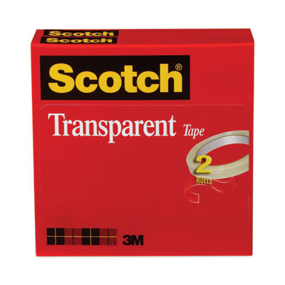 Transparent Tape, 3" Core, 0.5" X 72 Yds, Transparent, 2/Pack