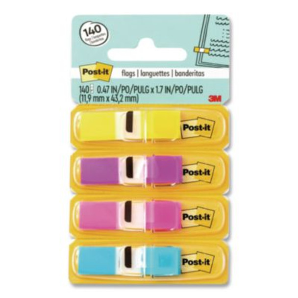 Small Page Flags In Dispensers, 0.5 x 1.75, Four Colors, 35/Color, 4 Dispensers/Pack