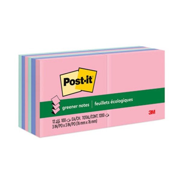 Original Recycled Pop-Up Notes, 3 x 3, Sweet Sprinkles Collection Colors, 100 Sheets/Pad, 12 Pads/Pack