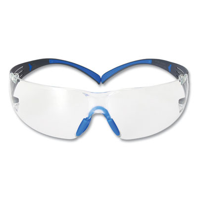 Securefit 400 Protective Eyewear, Frameless, Black/Blue Arms, Clear Single Lens