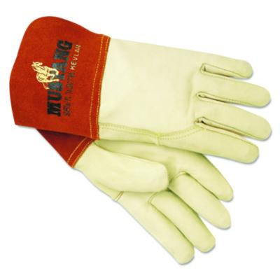 Mustang Leather Mig/Tig Welding Work Gloves, Ansi Level 2 Heat Resistance, Gunn Cut, Wing Thumb, Medium, Tan/Brown, 12 Pairs