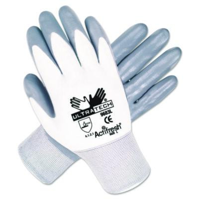 Ultra Tech Nitrile-Coated Gloves, En388: 4121, Medium, White/Gray, 12 Pairs