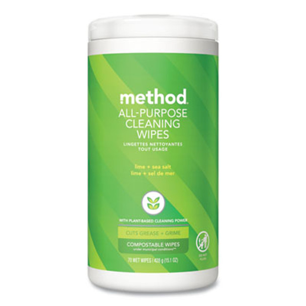 All Purpose Cleaning Wipes, 1 Ply, Lime And Sea Salt, White, 70/Canister, 6/Carton