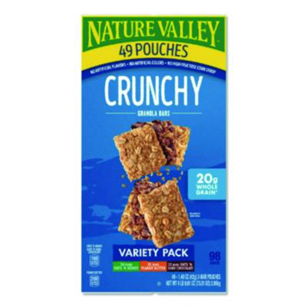 Granola Bars, Assorted Crunchy Bars, 1.5 Oz Pouch, 2 Bars/Pouch, 49 Packs/Box