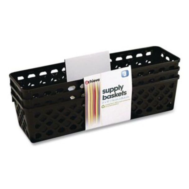 Recycled Supply Basket, Plastic, 10.13 x 3.06 x 2.38, Black, 3/Pack