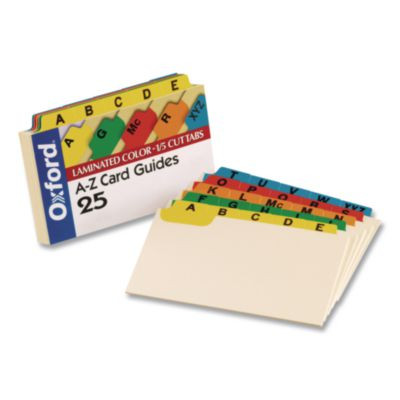 Manila Index Card Guides With Laminated Tabs, 1/5-Cut Top Tab, A To Z, 5 X 8, Manila, 25/Set
