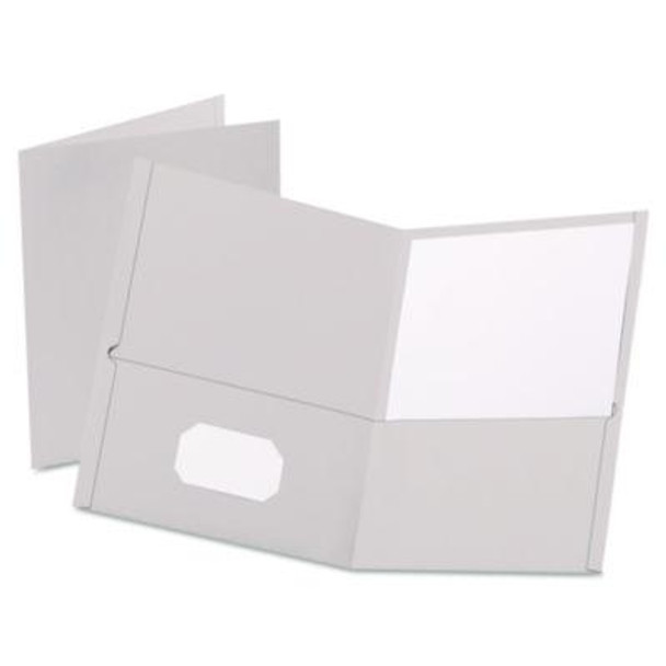 Twin-Pocket Folder, Embossed Leather Grain Paper, 0.5" Capacity, 11 X 8.5, Gray, 25/Box