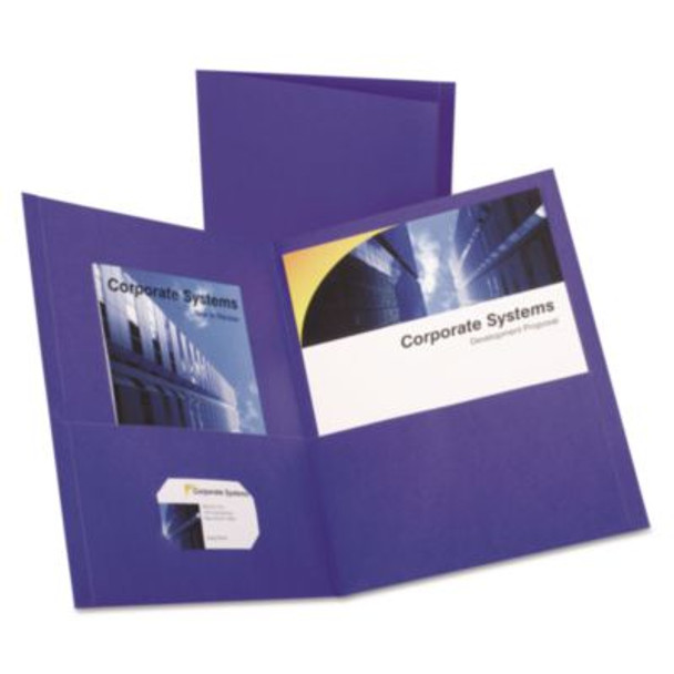 Twin-Pocket Folder, Embossed Leather Grain Paper, 0.5" Capacity, 11 X 8.5, Purple, 25/Box