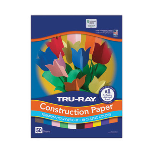 Tru-Ray Construction Paper, 76 Lb Text Weight, 9 x 12, Assorted Standard Colors, 50/Pack