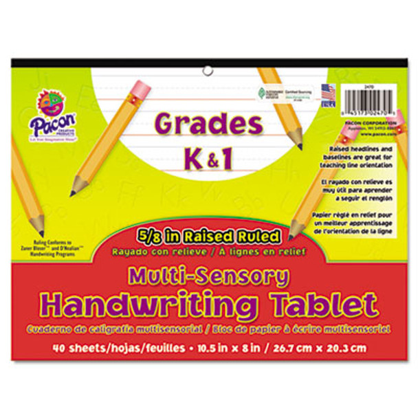 Multi-Sensory Handwriting Tablet, 5/8" Long Rule, 8 X 10.5, 40/Pad