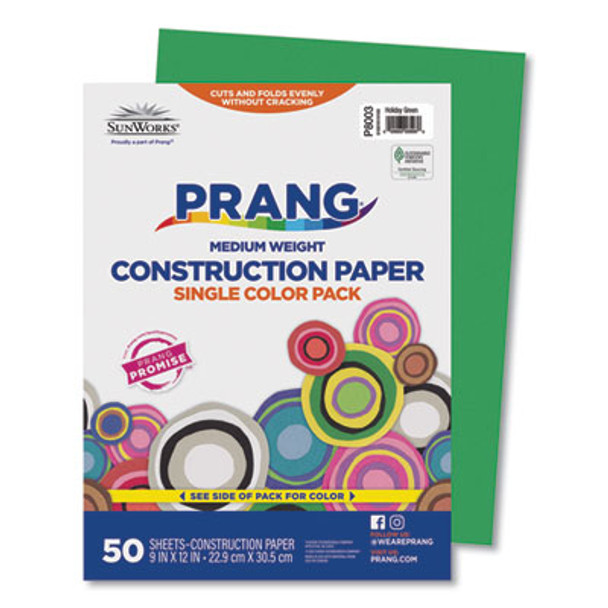 Sunworks Construction Paper, 50 Lb Text Weight, 9 x 12, Holiday Green, 50/Pack