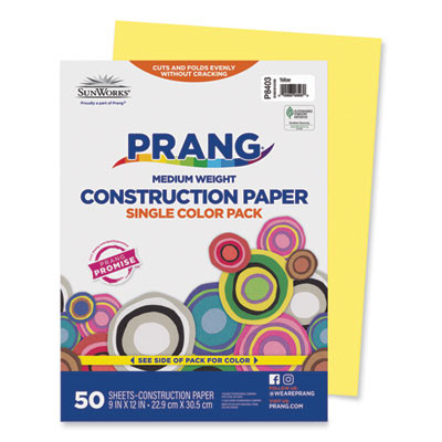 Sunworks Construction Paper, 50 Lb Text Weight, 9 x 12, Yellow, 50/Pack