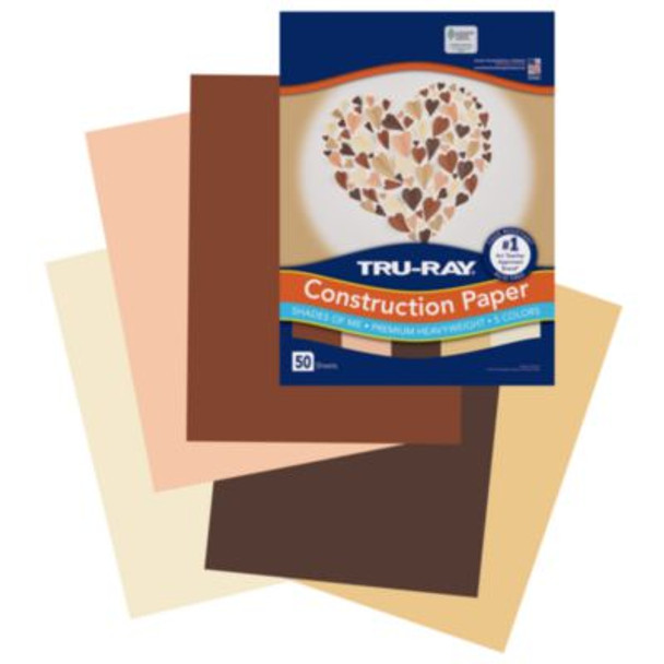 Tru-Ray Construction Paper, 70 Lb Text Weight, 9 x 12, Assorted Skin Tone Colors, 50/Pack
