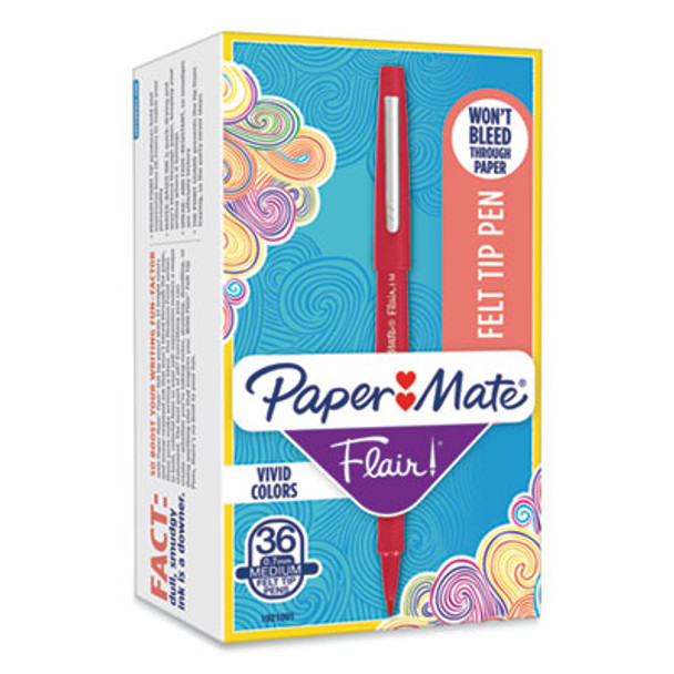 Point Guard Flair Felt Tip Porous Point Pen, Stick, Bold 1.4 Mm, Red Ink, Red Barrel, 36/Box