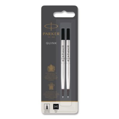 Quink Refill For Parker Rollerball Pen, Medium Tip, Black Ink, 2/Pack