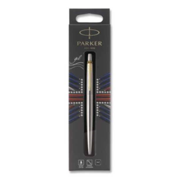 Jotter Rollerball Pen, Retractable, Medium 0.7 Mm, Black Ink, Stainless Steel Barrel