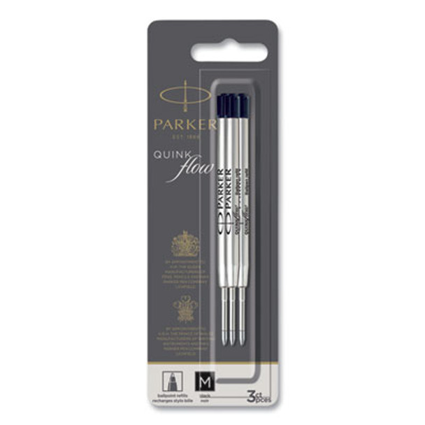 Quinkflow Refill For Parker Ballpoint Pen, Medium Tip, Black Ink, 3/Pack