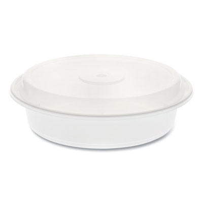 Newspring Versatainer Microwavable Containers, Round, 35 Oz, 8 x 8 x 2.5, White/Clear, Plastic, 150/Carton