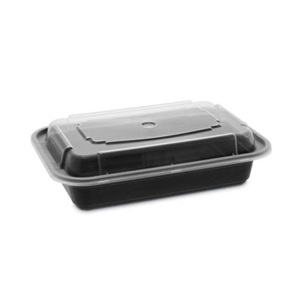 Newspring Versatainer Microwavable Containers, 16 Oz, 5 x 7.25 x 1.5, Black/Clear, Plastic, 150/Carton