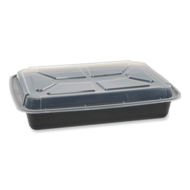 Newspring Versatainer Microwavable Containers, Rectangular, 58 Oz, 8.5 x 11.5 x 2.5, Black/Clear, Plastic, 150/Carton