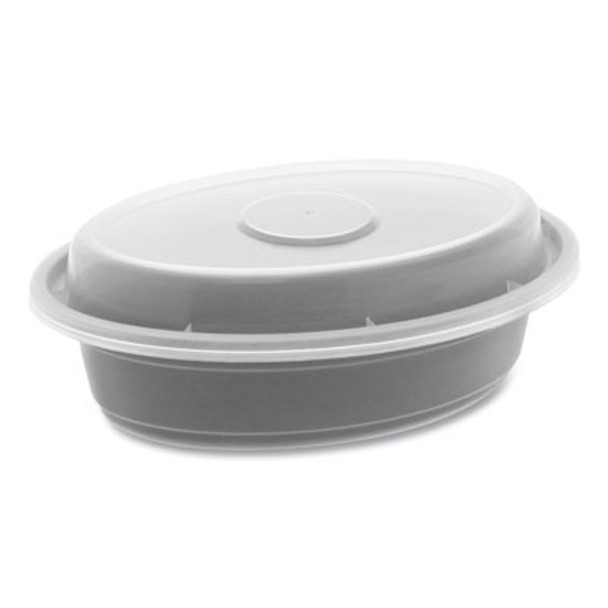 Newspring Versatainer Microwavable Containers, Oval, 8 Oz, 5.7 x 4 x 1.45, Black/Clear, Plastic, 150/Carton