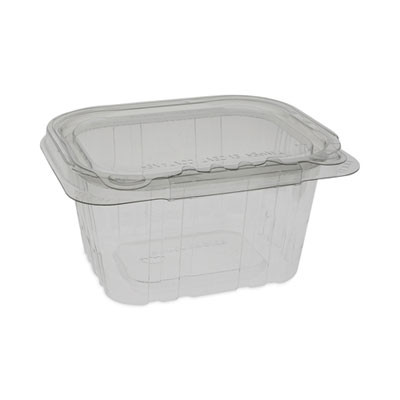 Earthchoice Tamper Evident Recycled Hinged Lid Deli Container, 16 Oz, 5.37 x 4.5 x 2.62, Clear, Plastic, 304/Carton